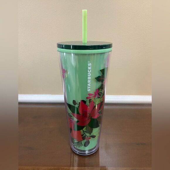 Starbucks Green Poinsettia Tumbler Holiday 2021 - Picture 5 of 6